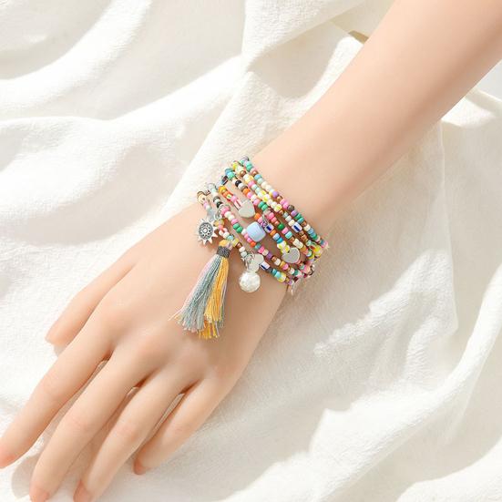 Women Bracelets Beaded Multilayer Faux Glaze Jewelry Bohemian Stackable Bangles for Party