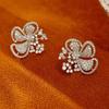 Huitan Sparkling Flower Stud Earrings Women Aesthetic Accessories for Engagement Color Shiny Zirconia Jewelry for Wedding