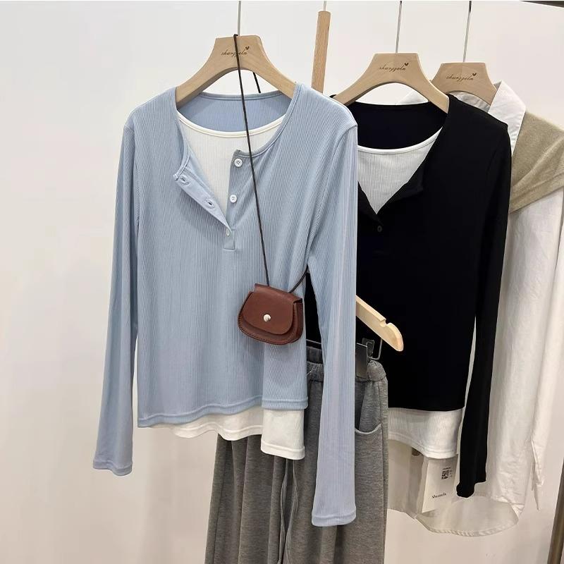 Женская рубашка из двух частей молочно-голубого цвета с искусственным бархатом, с длинными рукавами, с начесом внутри, утягивающий и шикарный верх футболки