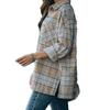 Женская куртка с длинным рукавом, повседневное пальто, блузка с лацканами и карманом, клетчатый принт, кардиган на пуговицах