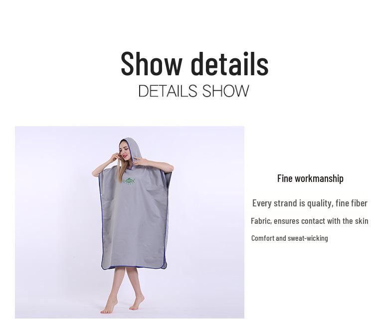 Hooded Microfiber Beach Poncho: Portable Wearable Towel Robe