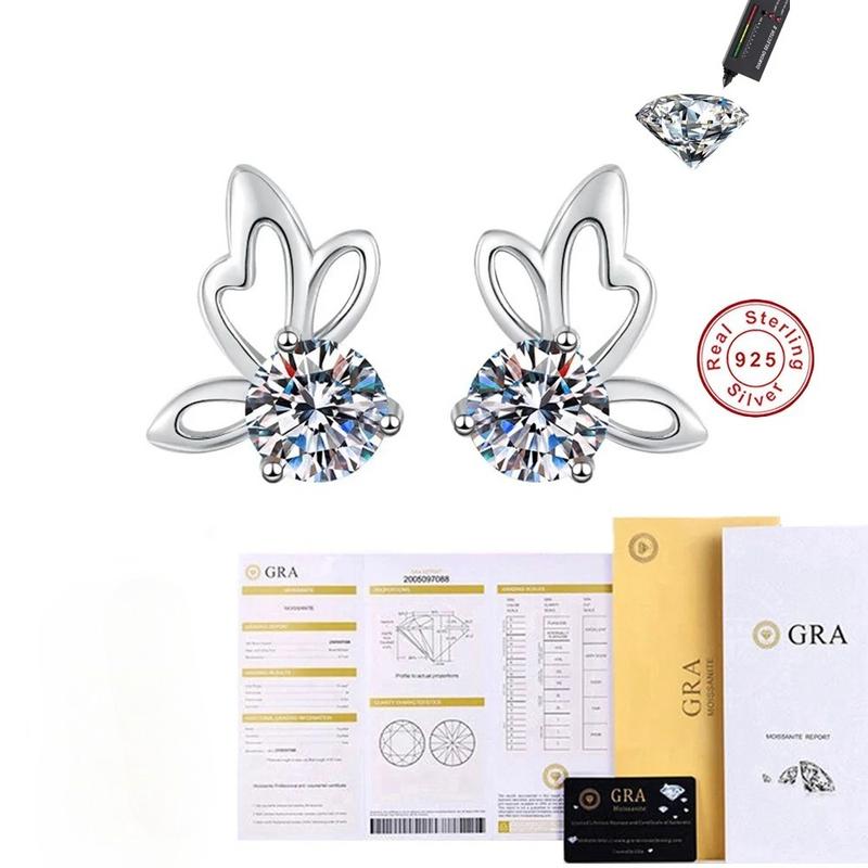 Серьги-пусеты 'Бабочка' из стерлингового серебра 925 пробы с муассанитом цвета D для женщин, на свадьбу, годовщину, вечеринку, с цирконием, изящный ювелирный подарок