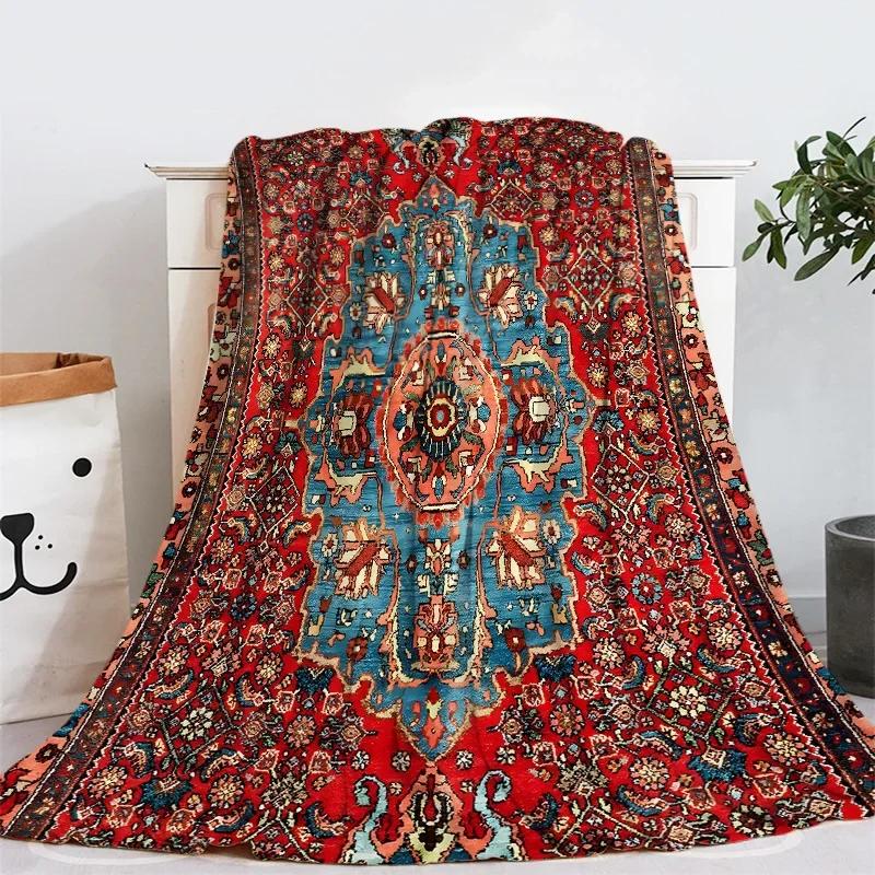 Geometric Ethnic Boho Pattern Flannel Throw Blanket Soft Warm for Home Sofa Decor Kids Adults Camping Blanket King Queen Size