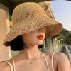 Hyunya Wind Colored Wood Beads Straw Hat Women's Summer Big Brim Straw Bucket Hat Foldable Seaside Sunshade Sunscreen Hat