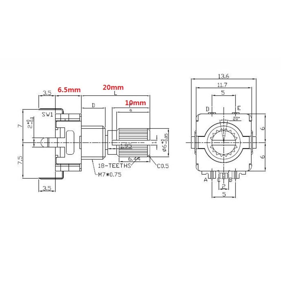 5PCS 5Pin with Push Button 20 Position Coding Switch Digital Potentiometer EC11 Rotary Encoder
