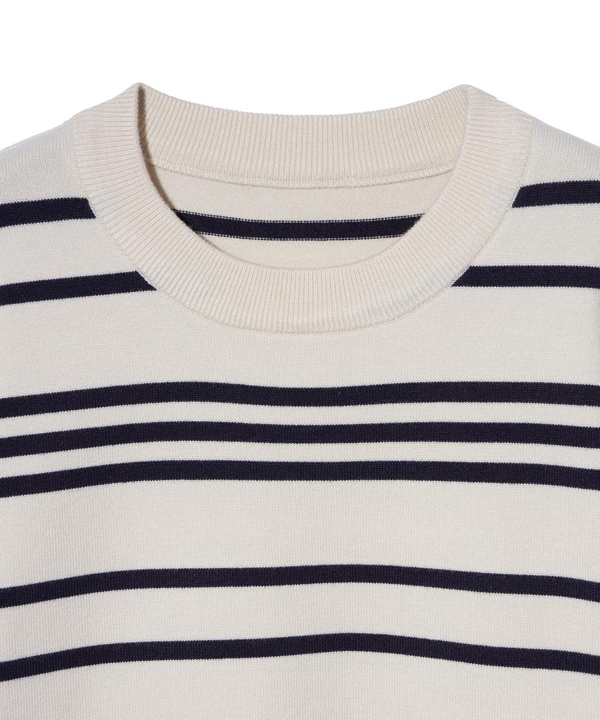 IRONYPORNO WHITELINE 86-Iroj368 Classic Small Stripe Long Sleeve Knit Beige