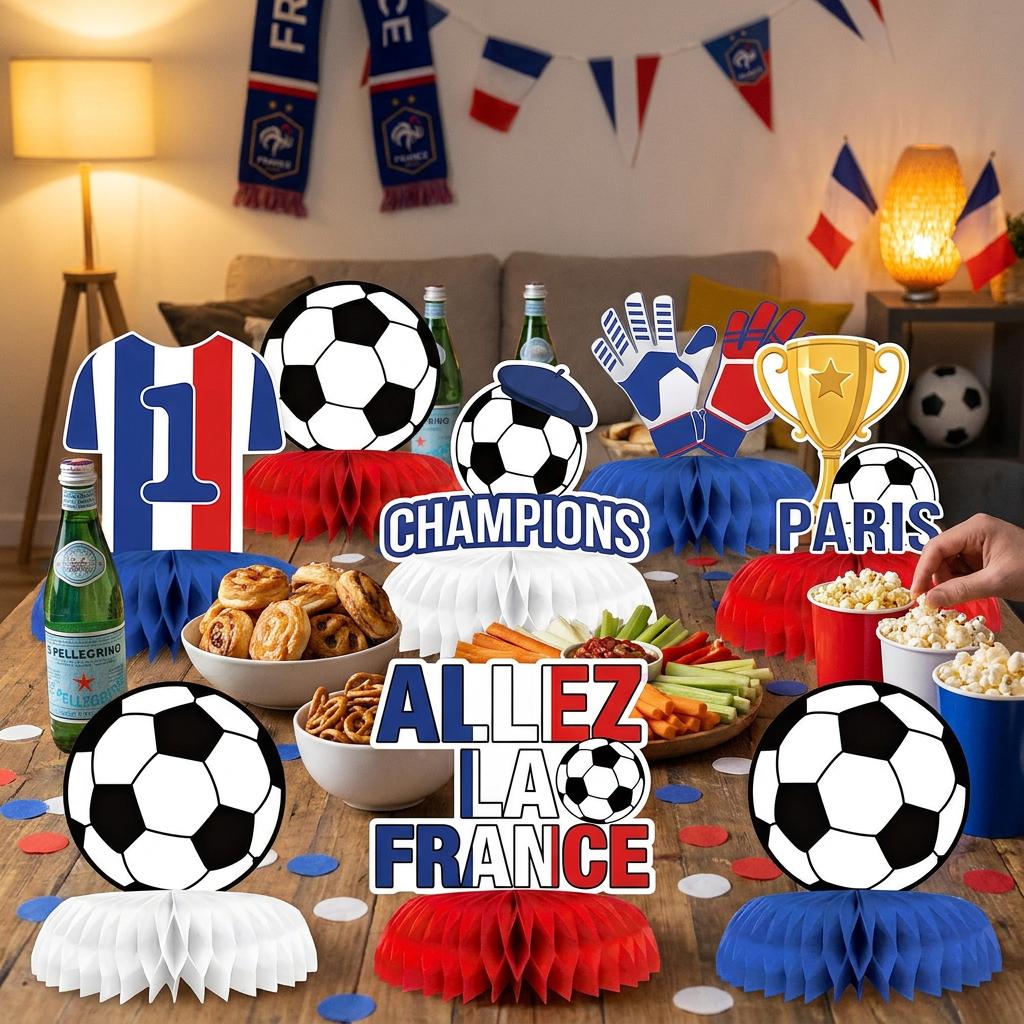 2026 France Football Events Honeycomb Centerpiece Red Blue Soccer Birthday Party Supplies Table Decorations For Kids Boys Fans