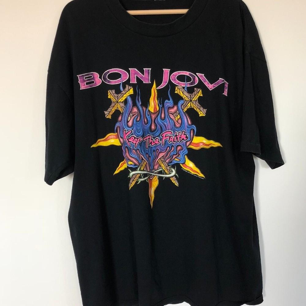 Винтажная футболка Bon Jovi Keep the Faith, короткий рукав, черная, унисекс, S-4XL, унисекс футболка