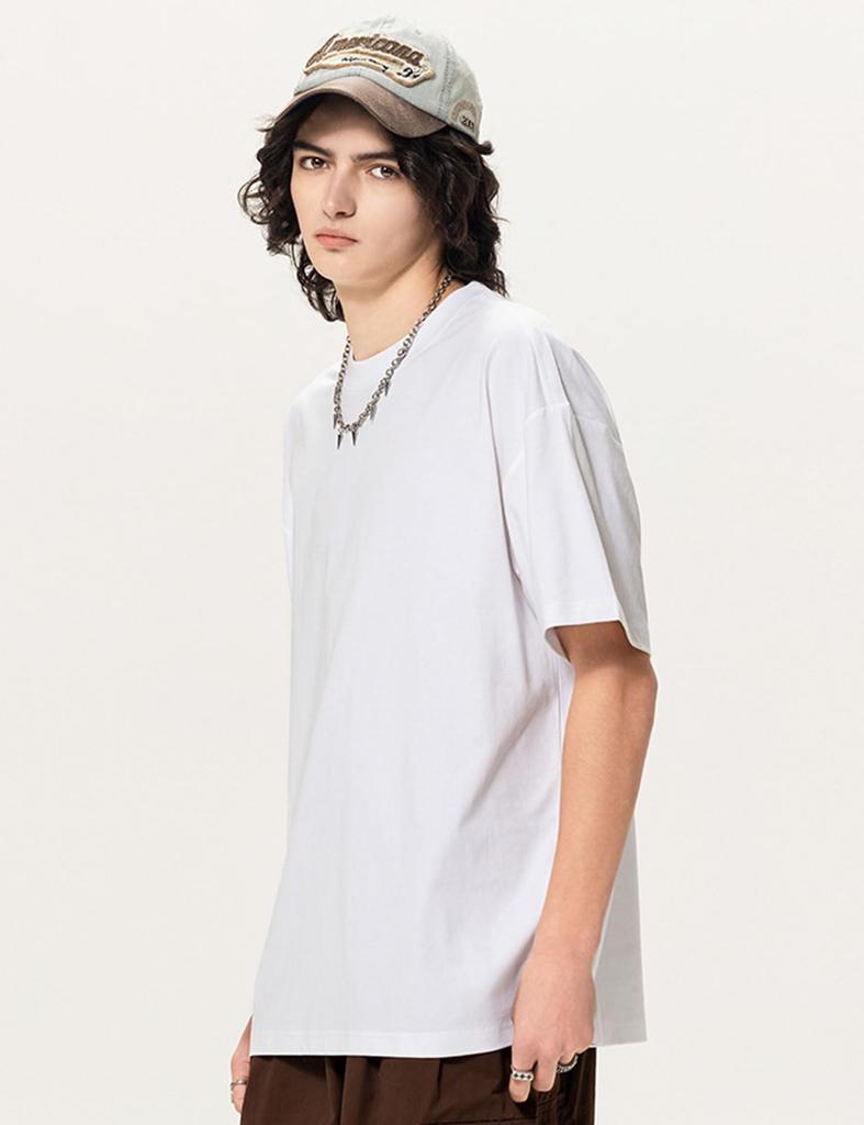 White Short Heavy Quick Big Large Casual [TickElf] T-shirt, Men's, Sleeve, Weight, Oversized, Women's, 100% Cotton, Plain, Thick, Drying, Silhouette,