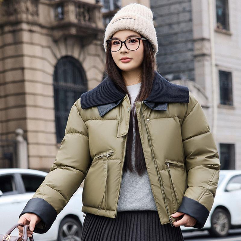 Маленькая короткая пуховая хлопковая одежда из искусственной кожи, женская зимняя хлопковая одежда, новая контрастная теплая хлопковая куртка