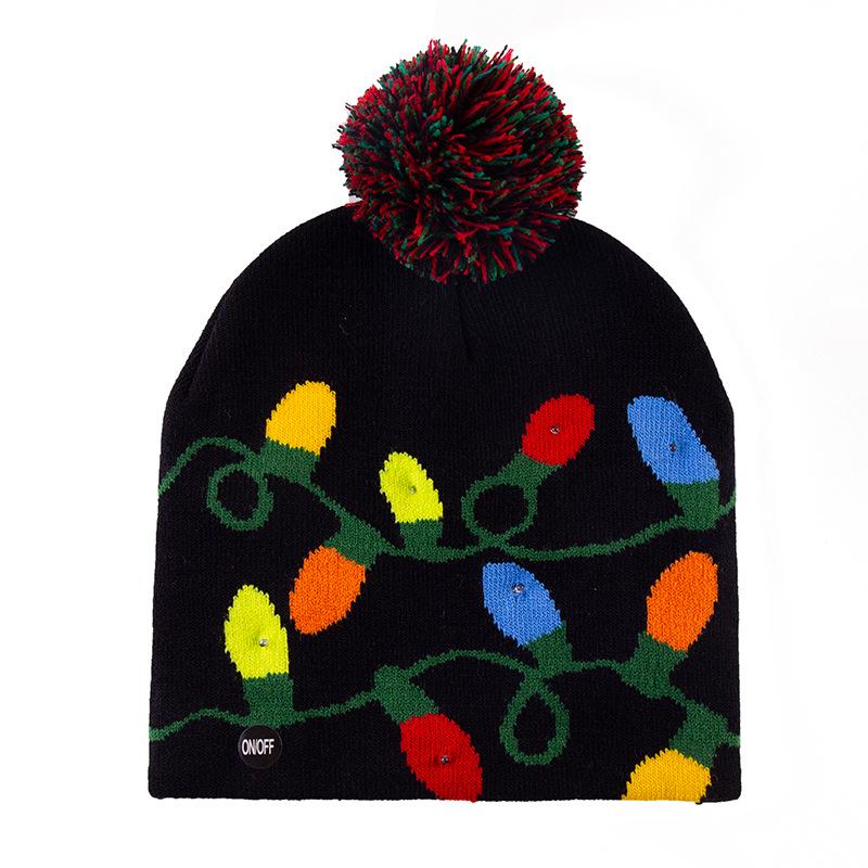 Festive Knitted Jacquard Pom-Pom Christmas Hat with Lights