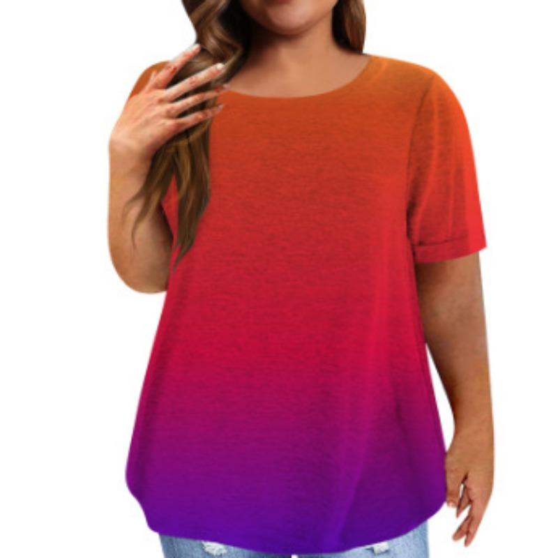 Women's Vintage Gradient Pleated 3D Short Sleeve Casual Imitation Cotton T-shirt Plus Size Pullover Basic Top