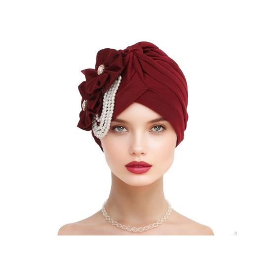 Женский платок на голову шляпа искусственный жемчуг цветочный декор тюрбан шляпа однотонный эластичный подходит по размеру повязка на голову шапочка для сна