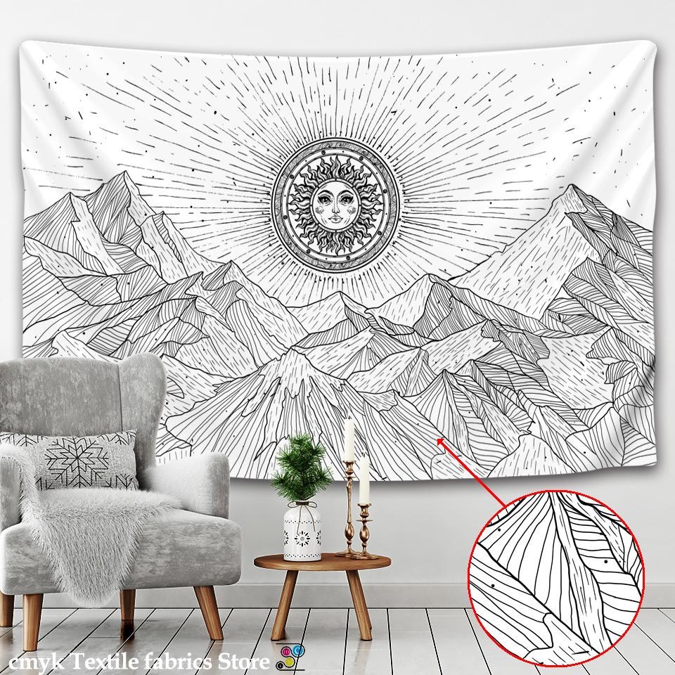Гобелен «Солнце и Луна», черно-белый, звездное небо, настенный, астрология, гадание, матвичкрафт, хиппи, мандалы, психоделический декор Тайцзи