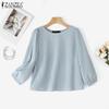 ZANZEA Женская повседневная блузка свободного кроя с круглым вырезом и рукавом 3/4