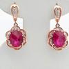 Exquisite Luxury Ruby Flower Earrings for Women Copper Plated Rose Gold Inlaid Oval Fashion Earings Wedding Zircon Gift