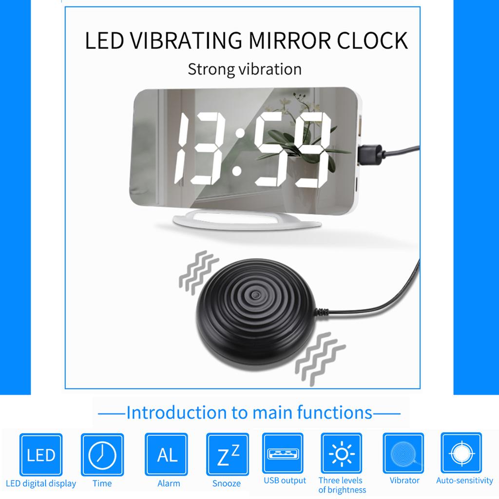 Vibrating Alarm Clock Digital Mirror Alarm Clock with Large Clear Screen Adjustable Brightness Dual