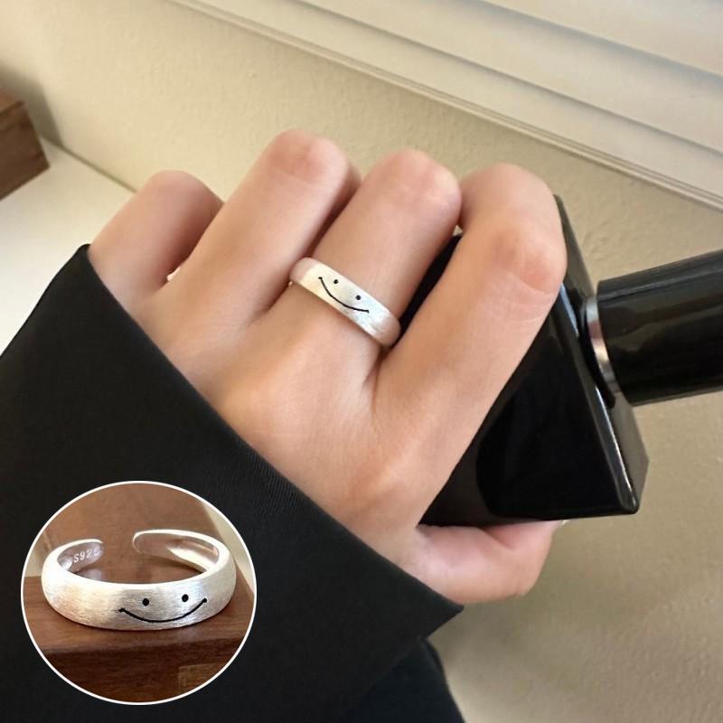 Women's Wide Band Geometric Frosted Matte Open Ring, S925 Silver Plated Creative Index Finger Design