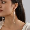 Elegant Natural Stone Asymmetrical Pendant Earrings With Imitation Pearl Fashionable Street Style
