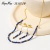 European and American Retro Natural Stone Fringed Earrings Stainless Steel Studs Lapis Lazuli Collarbone Chain Beaded Necklace