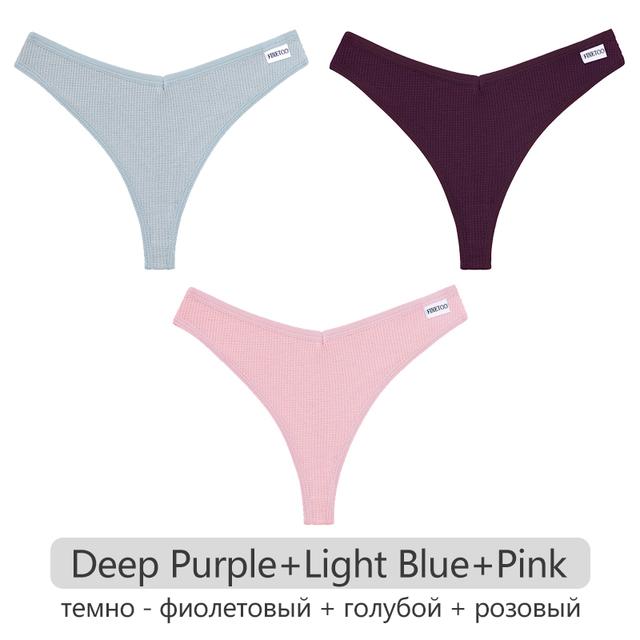 FINETOO Женские трусики с низкой талией, женские хлопковые стринги, 3 шт., удобные вафельные стринги, женское нижнее белье с низкой посадкой и Т-образной спинкой, S-XL, трусы-бикини, нижнее белье