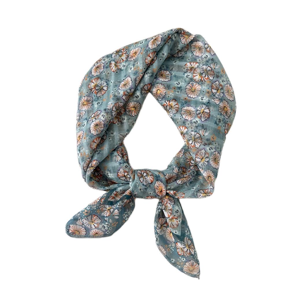 58 Цветочный Хлопково-Льняной Шарф: Корейский шейный платок с мелким цветочным принтом на весну, лето, осень - Универсальная повязка на голову и головной платок