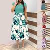 Женское летнее свободное платье трапециевидной формы с коротким рукавом и цветочным принтом, высокой талией, повседневное свободное длинное платье трапециевидной формы в стиле бохо