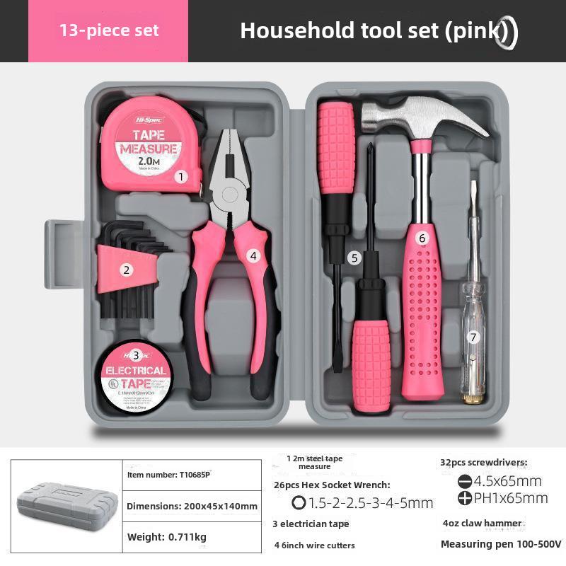 Многофункциональный набор инструментов для домашнего ремонта с плоскогубцами, рулеткой, молотком.