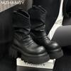 Модные женские кожаные ботильоны на платформе, массивные плиссированные туфли, женская тенденция 2025 года, модные зимние новые зимние ботинки челси, готические женские ботинки
