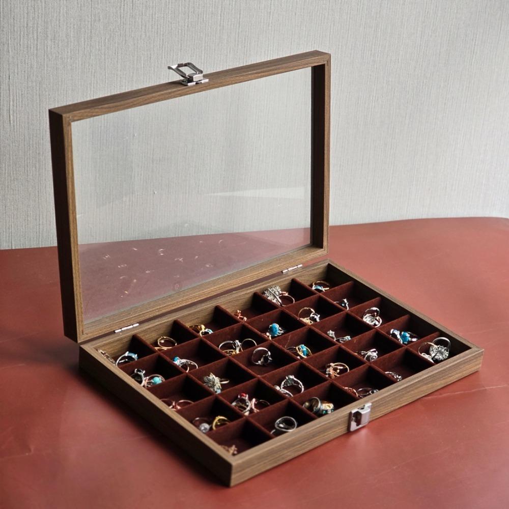 Large Capacity Wooden Jewelry Tray Dust-proof Jewelry Display Box Jewelry Display
