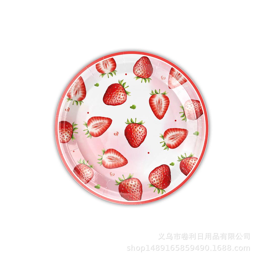Strawberry Theme Party Paper Plate Balloon Picnic Plate Cake Plate Children'S Birthday Party Dessert Counter Decorative Cutlery