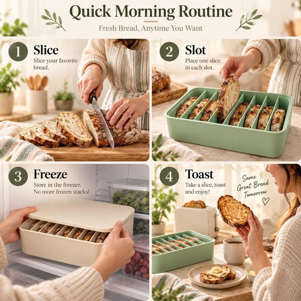 Individual Compartments Silicone Bread Freezer Box 11-Slot Reusable Bread Box Food Organization
