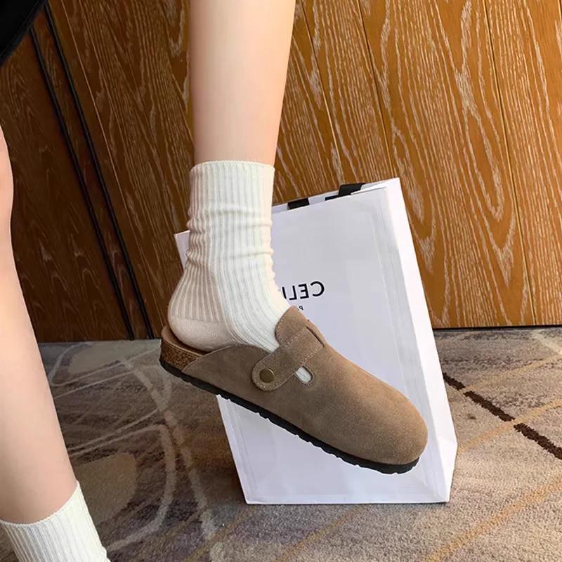 Модные летние ретро шлепанцы в стиле Birken из коричневой искусственной замши, модные мюли на платформе с круглым носком, уличные женские шлепанцы на мягкой подошве из пробки