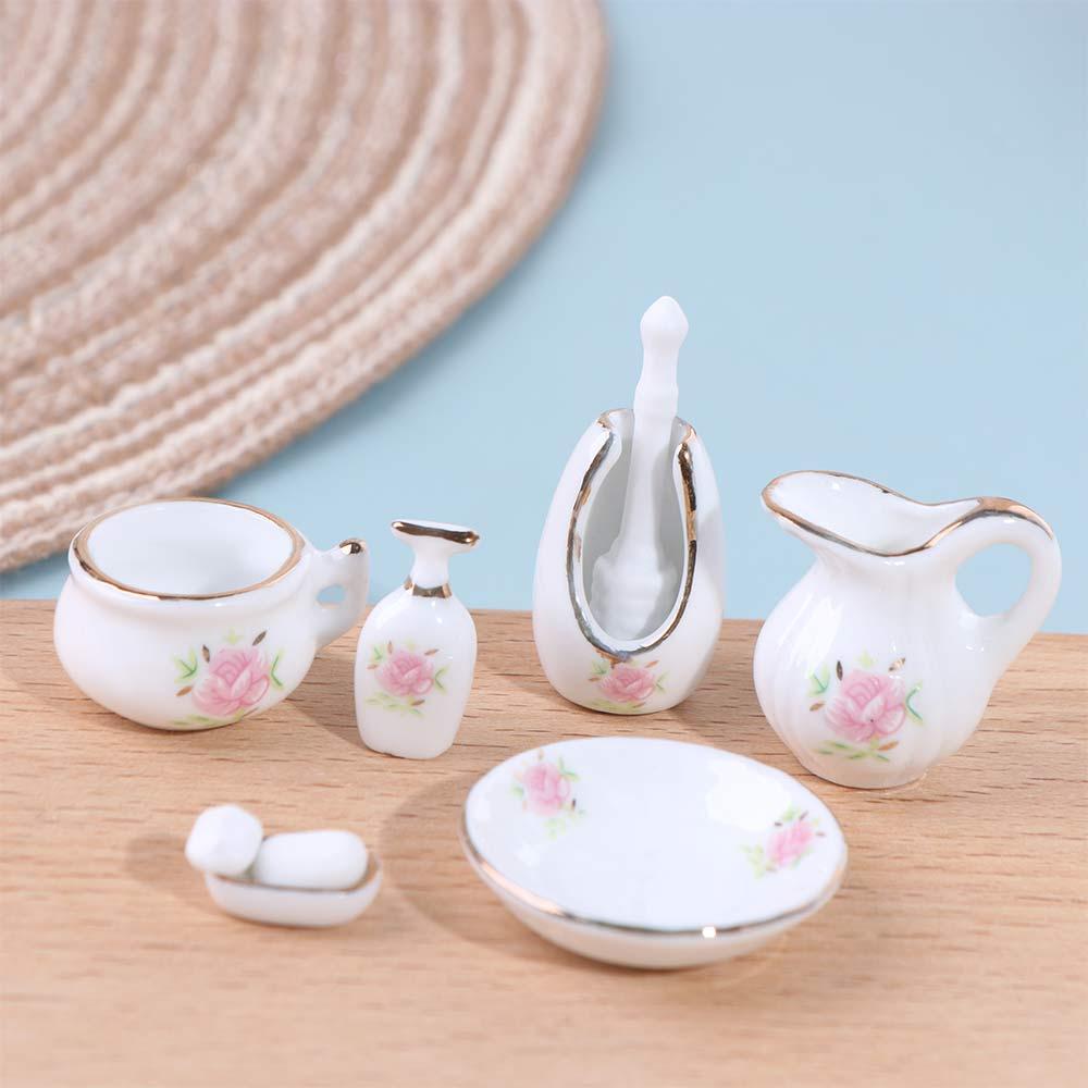 1/12 Scale Ceramic Dollhouse Furniture Rose Floral Miniature Furniture Porcelain  Home Decor
