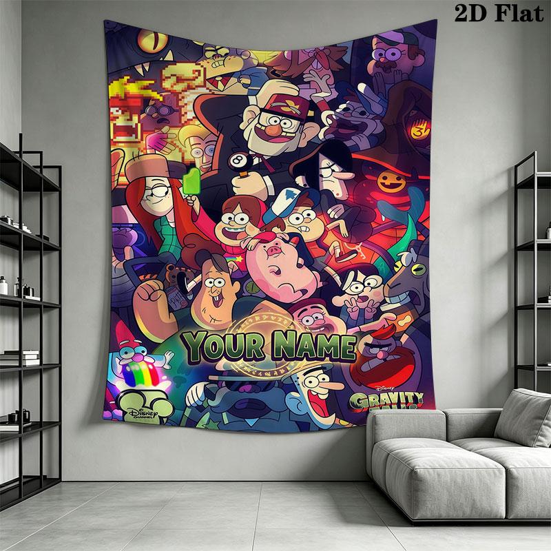 Custom Gravity Falls Wall Hanging Printed Fabric Blanket Decorative Tapestries for Bedroom Living Room Home Decor