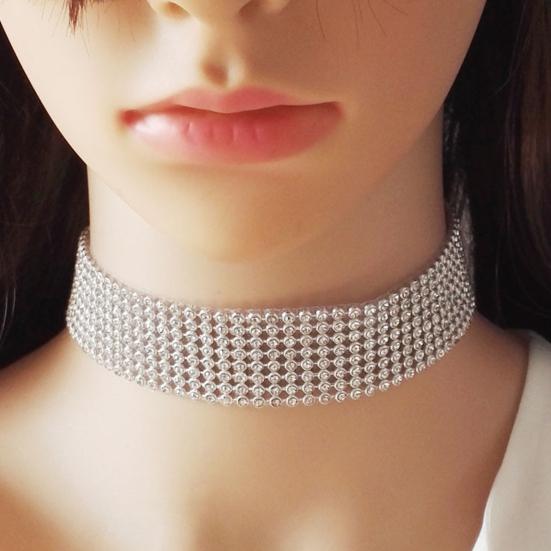Adjustable Wide Choker Collar Inlay Rhinestone Hip Hop Choker Necklace Jewelry