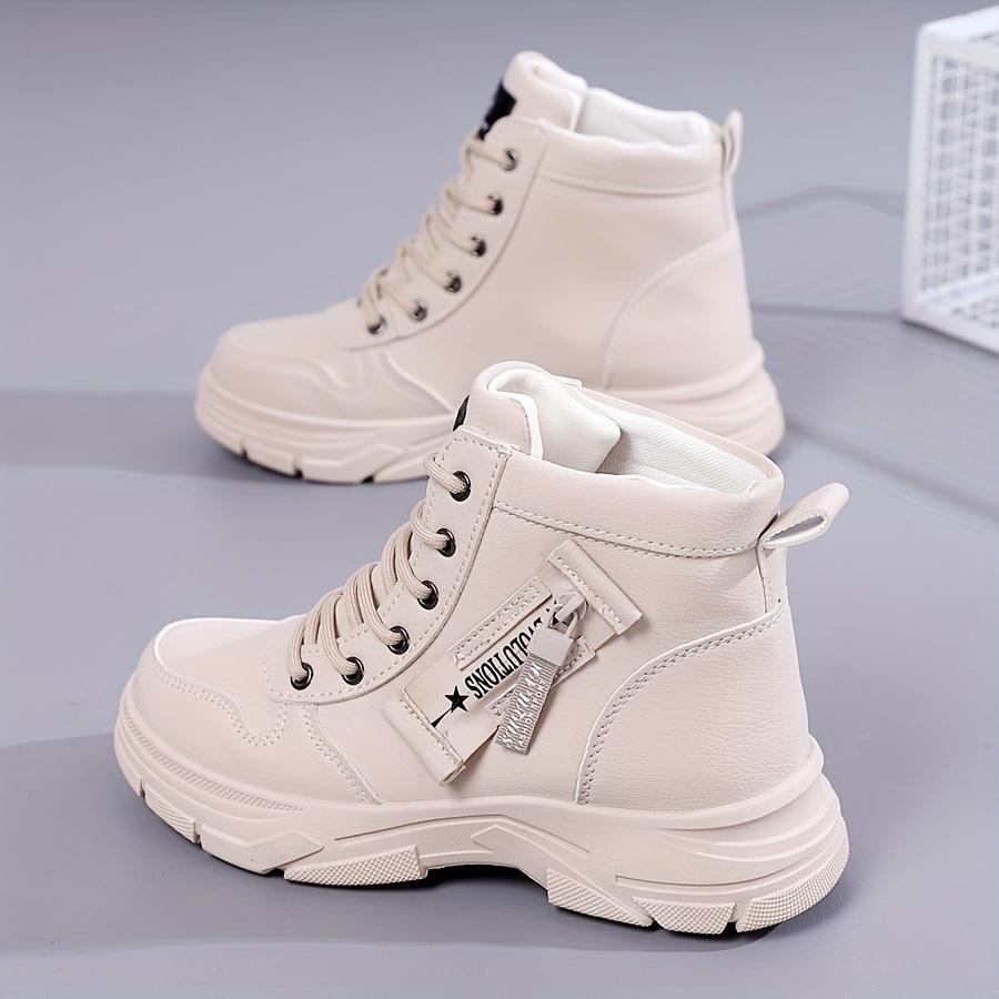 [Удобные кроссовки] Легкие, удобные женские модные кроссовки с высоким верхом | Белая ПУ ткань, подошва ТПР, застежка-молния, идеально подходят для весны, осени