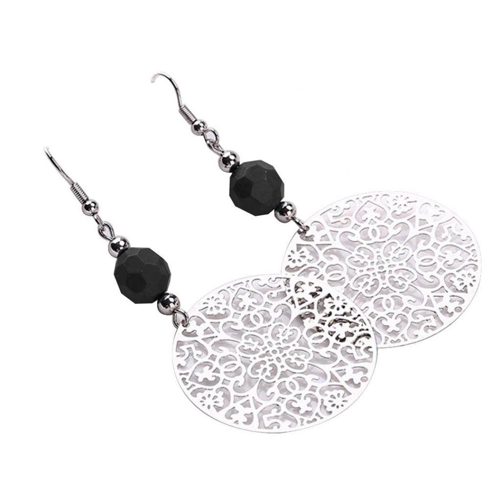 Vintage Women Hook Earrings Big Hollow Round Flower Bead Pendant Party Jewelry
