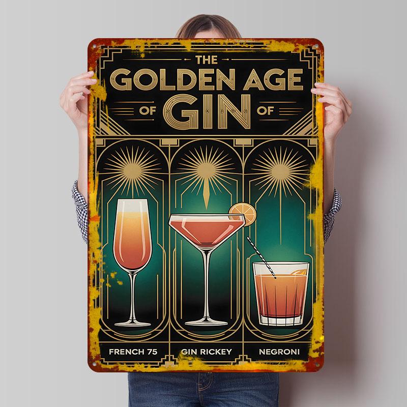 Art Deco Golden Age Of Gin Cocktails Tinplate Poster Customized Wall Art Vintage Retro Metal Signs for Modern Home Decoration