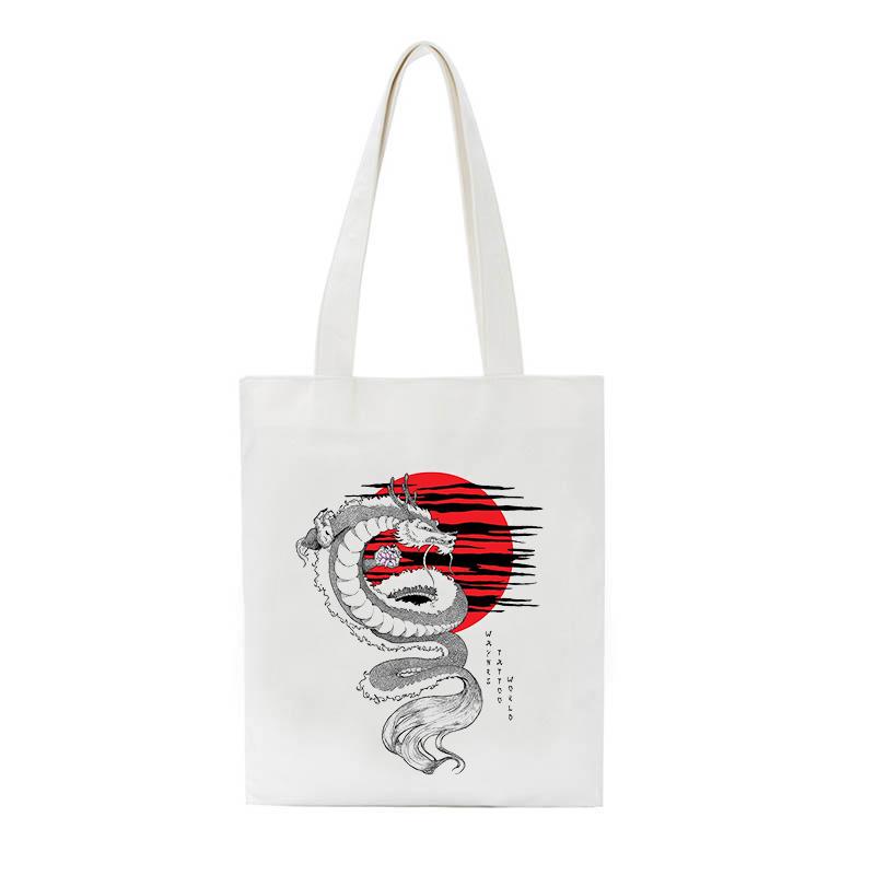 Холщовая сумка с японским драконом, женская сумка, темная винтажная большая вместимость, злая хип-хоп, готическая сумка-шоппер, женская сумка на плечо в стиле Харадзюку