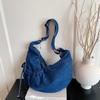 IELGY Korean Version Unique Niche Pleated Dumpling Bag Denim Bag Female Fashion Texture Casual Drawstring Shoulder Messenger Bag