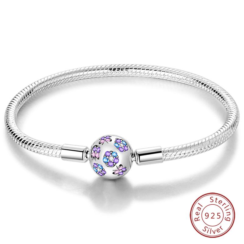 Браслеты из серебра 925 пробы 'Навсегда Любовь' Персиковое Сердце, Звезда, Луна, Самолет, Земля для Женщин, Подходят для DIY Шармов, Вечерние Украшения