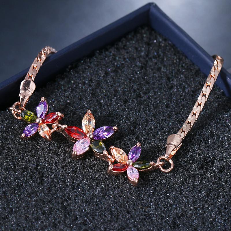 Crystal Flower Bracelet Femme Rose Gold Women Bracelets Chain Jewelry for Lady Lovers' Gift