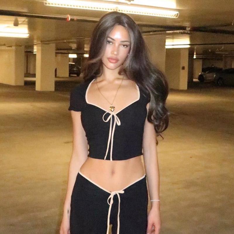 VAYLA Y2k Summer Crop Top Bow Baby Tees Womens Clothes Chic Cute Low Cut Short Sleeve T Shirts Black Sexy Tees