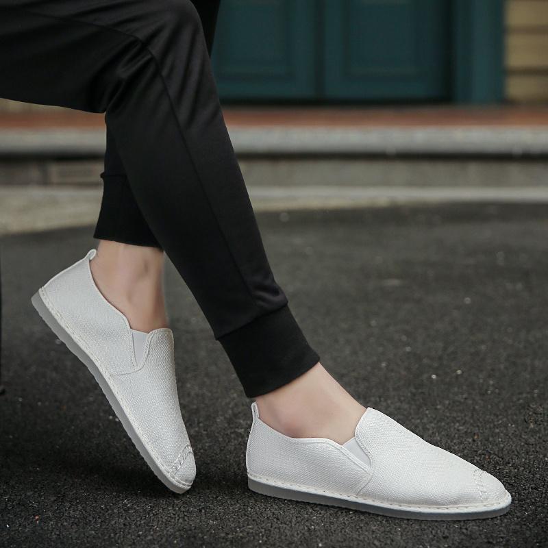 Горячая Распродажа Классические мужские белые мокасины ручной работы Slip-On Shoes Мужские удобные дышащие парусиновые туфли на плоской подошве Мужская ленивая повседневная обувь
