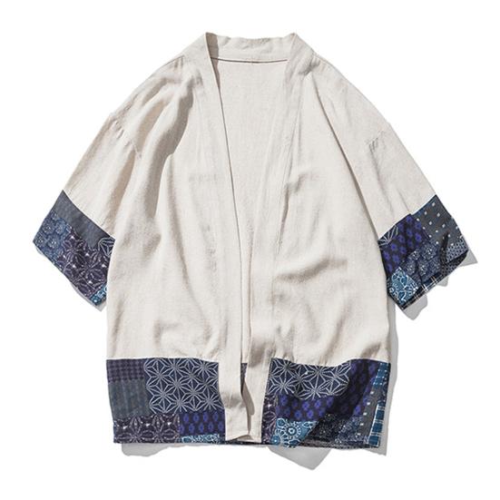 Мужской лоскутный кардиган с ретро-принтом, пальто, пончо с рукавами 3/4 и открытой передней частью, верхняя одежда, тонкий кардиган Hanfu