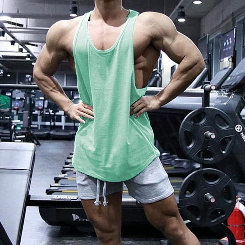 New Sports Vest Men'S Loose Summer Pure Cotton Fitness And Bodybuilding Quick Drying Sleeveless Shoulder White Base Shirt Sleeveless T-Shirt