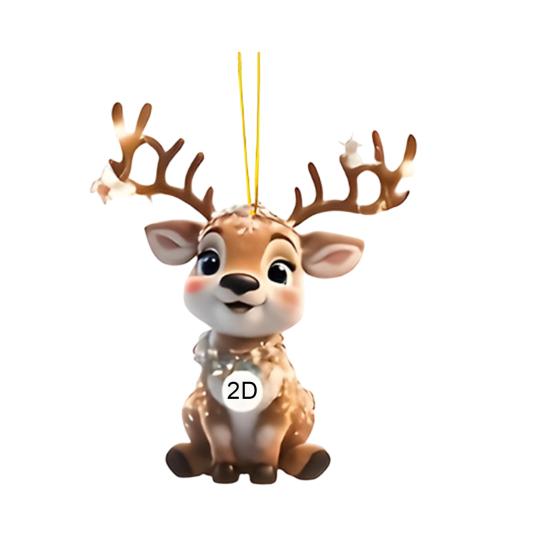 2D Плоский Олень Автомобильный Шарм для Зеркала Заднего Вида Акриловый Мультяшный Лось Подвеска на Рождественскую Елку