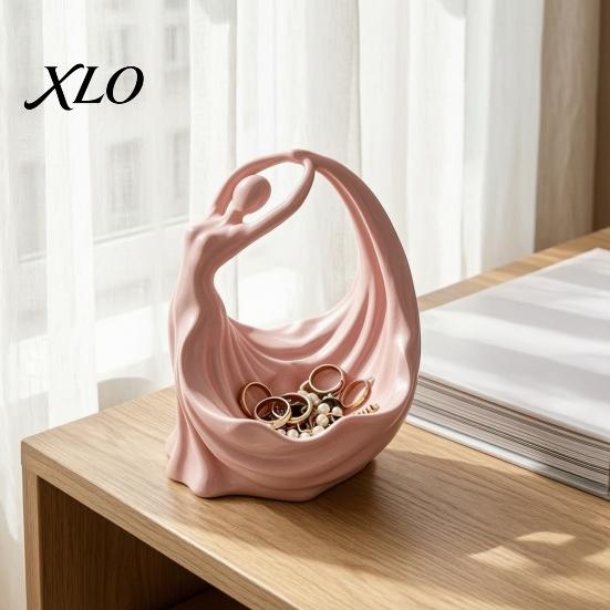 Modern Sculpture Storage Ballerina Jewelry Tray, 3D Printed Elegant Dancer Ring Holder for Earrings Necklaces, Earring Display Bowl Matte Pink
