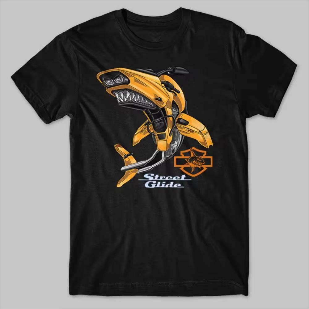 Classic American Motorcycle Hd Road Glide Shark Inspiration TShirt 100 Cotton ONeck Short Sleeve Summer Casual Unisexs TShirt